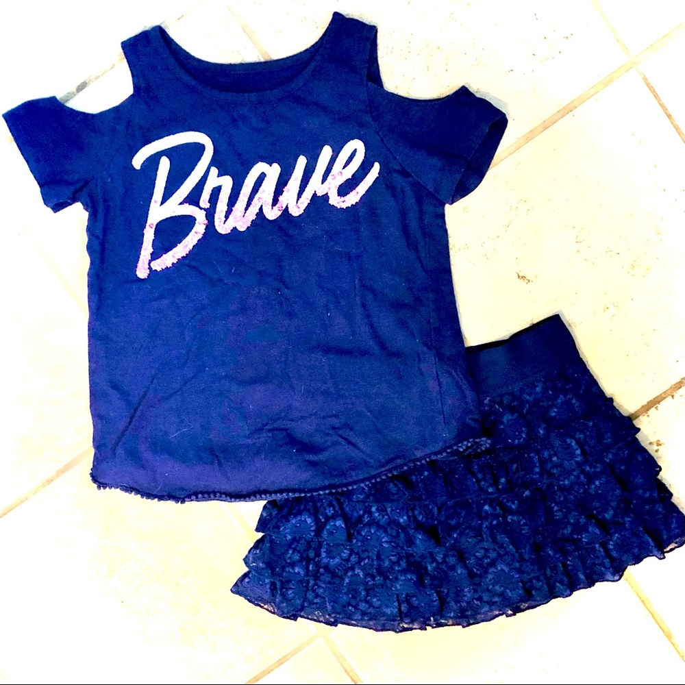 Justice 2 pc navy blue set, skirt & shirt, sz 10